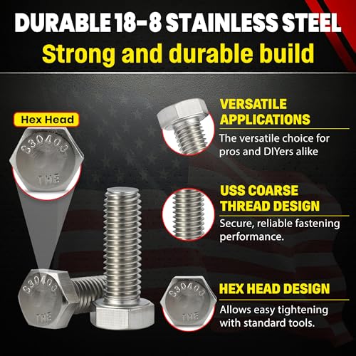 Chenango Supply 3/8-16 X 1-1/4" Stainless Steel Hex Head Bolts - size: 3/8-16 X 1-1/4"