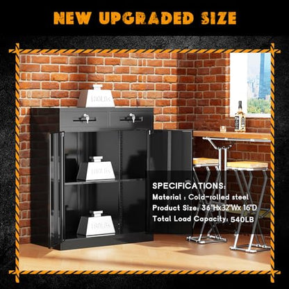 Greenvelly Metal Storage Cabinet with Drawers, 36' Black Steel Garage & Office Storage with Doors and Adjustable Shelves, Locking Metal Tool Cabinet - color: Black, style: 36"H-Drawers