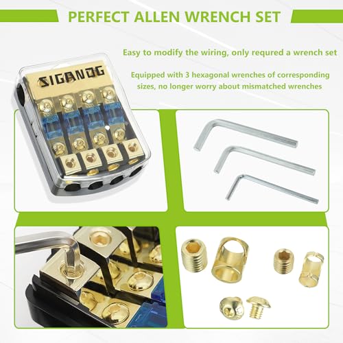 4 Way ANL Fuse Holder 60A, 0/2/4 Gauge in 4/8 Gauge Out Fuse Distribution Block for Car Boat Trolling Motor Marine Audio Amplifier Stereo Video System 12V, with 3 Hexagon Wrench - size: 4 way