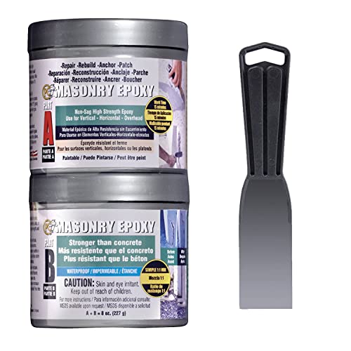 PC Products PC-Masonry Epoxy Adhesive Paste, Two-Part Repair, 8 oz in Two Cans with Mixing Tool, Gray (70024) - size: 8 oz in Two Cans with Mixing Tool