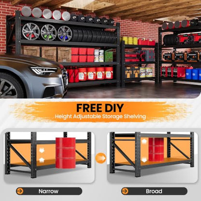 79” Wide Heavy Duty Metal Garage Shelving, Adjustable Storage Shelf - color: Matte Black, size: 79"Wx24"Dx79"H