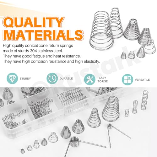 148Pcs 15 Sizes Stainless Steel Conical Spring Compression Springs Assortment Set Cone Compression Spring Tower Pressure Spring Taper Spring - size: 15 assorted sizes