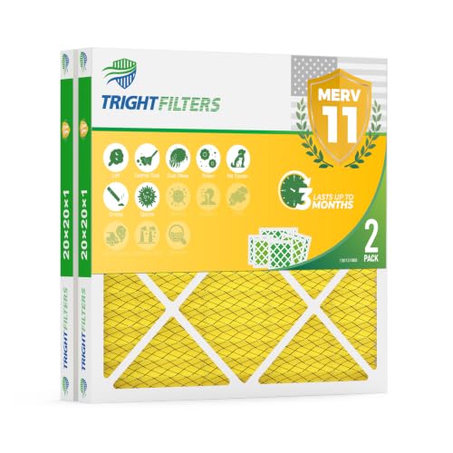 TRIGHTFILTERS 20x20x1 Air Filter MERV 11 HVAC Furnace Filter Pleated 2 Pack - size: 20x20x1