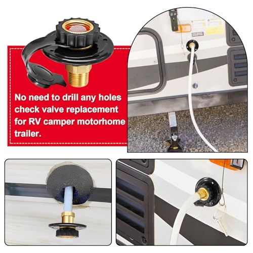 RV City Water Inlet with Check Valve, 3/4 NH Female to 1/2 NPT Male Black Flange RV Fresh Water Inlet, Lead-free Brass RV Water Connection Inlet with Dust Plug for RV Camper Motorhome Trailer Marine - color: Black Small Flange