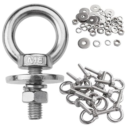 8 Pack M8 Stainless Steel Eye Bolts with Nuts, 5/16" x 1" Eye Bolts - size: M8x26mm (5/16"x1")
