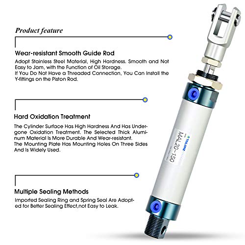 TAILONZ PNEUMATIC 20mm Bore 150mm Stroke Air Cylinder Double Action with Y Connector and 2Pcs 6mm Fitting MAL20x150 - size: 20mm Bore 150mm Stroke