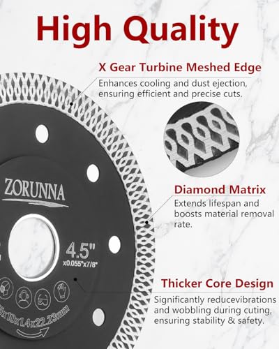 ZORUNNA 2Pcs 4.5" Super Thin Diamond Tile Blades, Dry/Wet Cut, for Tile - style: Black