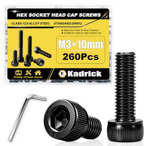 KADRICK 260PCS M3 x 10mm Hex Socket Head Cap Screws, M3-0.5 Fully Threaded - size: M3x10MM 260PCS