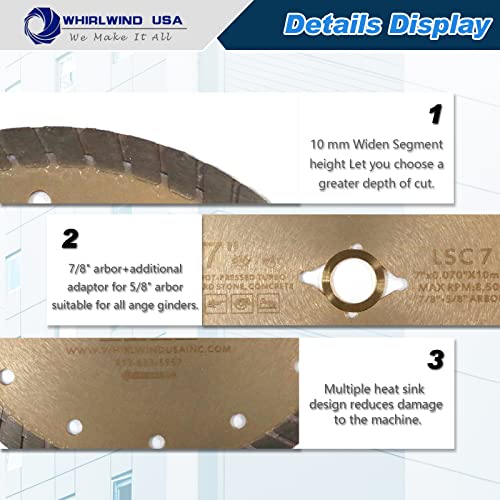 LSC 7 inch Dry or Wet Cutting General Purpose Continuous Turbo Angle Grinder Diamond Saw Blades for Concrete Masonry Brick Stone(7'' LSC) - size: 7" LSC