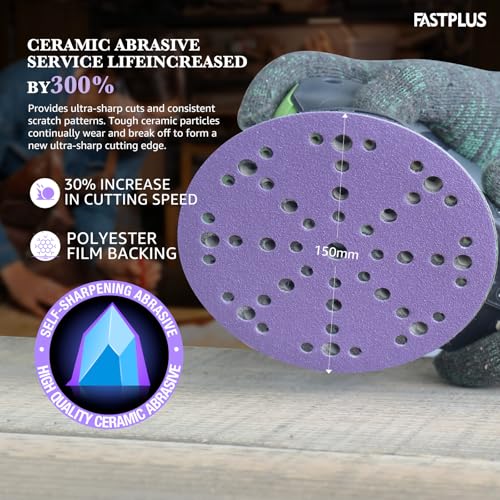6 Inch 49 Hole Sanding Discs 150 Grit Purple Ceramic Hook and Loop Film - style: 150