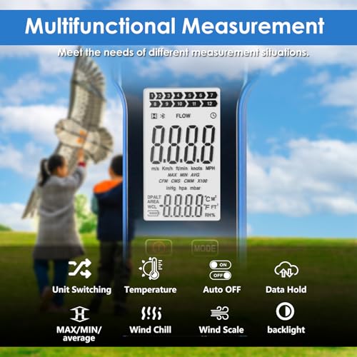 HoldPeak CFM Meter HVAC Anemometer with 270º Rotatable Detector, Handheld Wind Speed Meter Gauge with Touch Button, Waterproof Rechargeable Air Flow Velocity Measuring Device for HVAC Outdoor Sailing - color: 5000D-CFM Anemometer