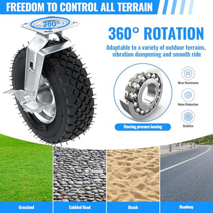 10 inch Casters Wheels, Heavy Duty Casters Set of 4 Load 1300lbs with Brake, Locking Swivel Plate Caster, Industrial Castor Wheels for Workbench, Cart, Trolley, Wagon and Shelves - size: 10 inch (2 Swivel with Brake-No Direction Lock)