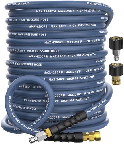 Pressure Washer Hose 100FT with 3/8'' Quick Connect, 4200 PSI - color: Blue, size: 100FT