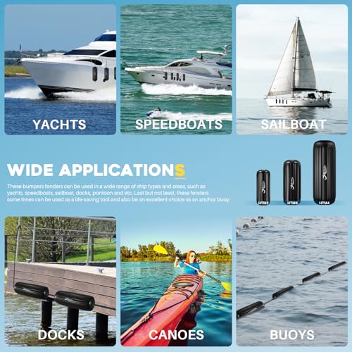 4 Pack 10 x 28 Inches Boat Fenders Bumpers for Docking - color: Obsidian Black