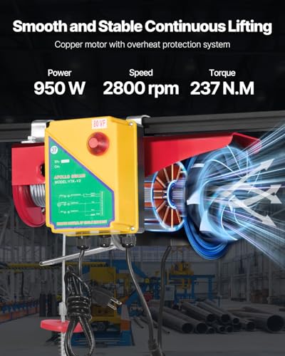 VEVOR Electric Hoist, 1760 lbs 120V Electric Winch with 328 ft Wireless Remote Control, 40 ft Single Cable Lifting Height, Single/Double Slings, Emergency Stop, Lift Hoist for Garage Warehouse Factory - size: 1760LBS Wireless