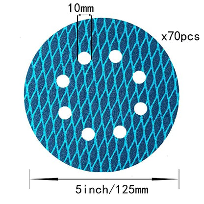 Orbital Sander Sandpaper 5 Inch 8 Hole Sanding Disc Hook and Loop Pads Sand Paper 60 Grit for Wood Metal 70 PCS Blue Aluminum Oxide Anti Blocking Rhombus Sanding Discs - style: 5 inch 60 grit