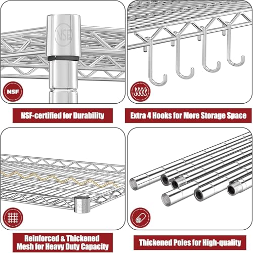 PrimeZone 4 Tier NSF Steel 55.5" Wx24 Dx76 H Wire Shelving 2400lbs - size: 55.5" W x 24" D x 76" H