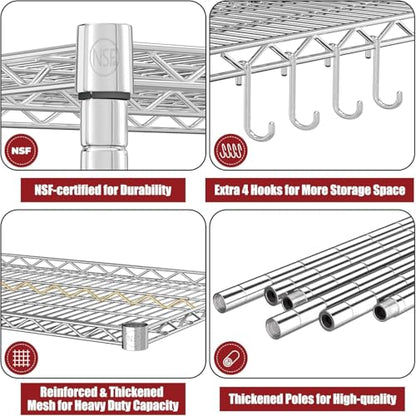 PrimeZone 4 Tier NSF Steel 55.5" Wx24 Dx76 H Wire Shelving 2400lbs - size: 55.5" W x 24" D x 76" H