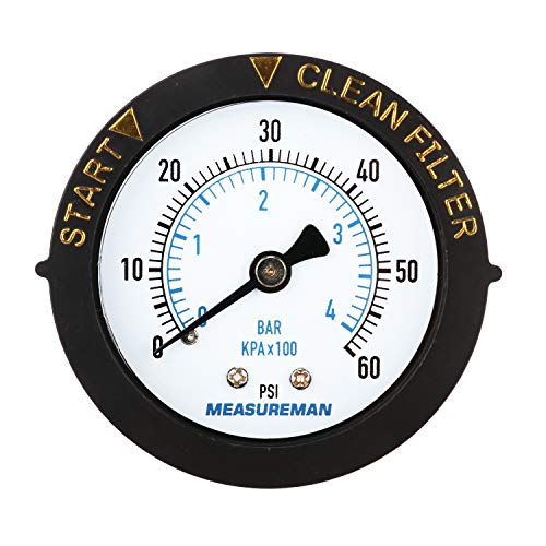 MEASUREMAN 2" Dry & Utility Pressure Gauge - 0-60Psi/bar, Start & Clean Filter, 1/4" NPT Center Back Mount - size: 2 inches