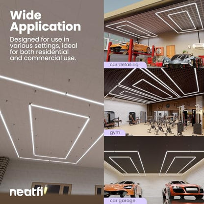 Neatfi 35,200 Lumens LED Garage Light – Ultra-Bright Shop Lighting | Easy Ceiling Installation | Auto Shops, Salons, Warehouse & Gyms (2 Rectangles with Hanging Kit, Cool White)