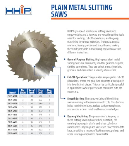 HHIP 5071-4402 1 X 1/32 X 4 High Speed Steel Plain Slitting Saw - size: 4" Dia x 1/32" Face x 1" Arbor