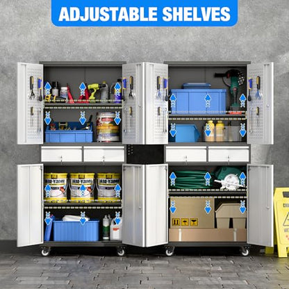 Aobabo Metal Garage Cabinet with 2 Drawers, Wheels & Pegboard, Black Silver - color: Black Silver, size: 15.1"D x 30"W x 71"H