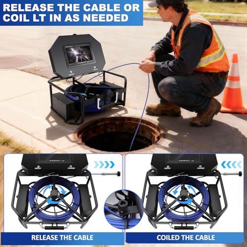 7" Sewer Camera w/DVR Function,4X Zoom, Plumbing Drain Pipe Inspection Cam - size: 7inch/30M/100FT