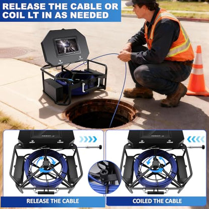 7" Sewer Camera w/DVR Function,4X Zoom, Plumbing Drain Pipe Inspection Cam - size: 7inch/30M/100FT
