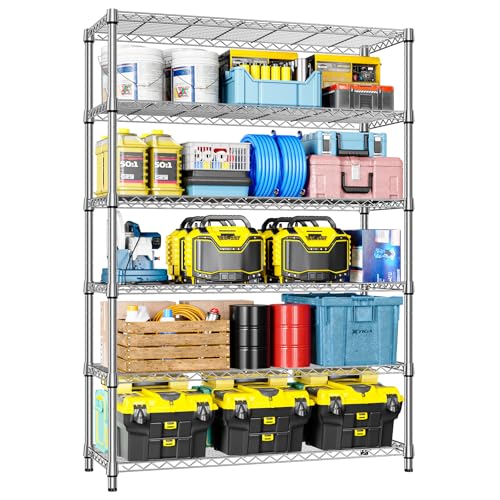 IZEUK 6-Tier Heavy Duty Metal Wire Shelving Unit, Adjustable Storage Rack Organizer for Garage, Kitchen, Office, Pantry, Warehouse (Chrome, 17.7" D x 47.2" W x 82.7" H) - color: Chrome, size: 6 Tier, 17.7" D x 47.2" W x 82.7" H