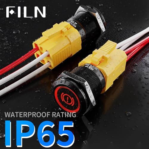 2PCS 22mm 20A Momentary Push Button Switch 12V-24V DC 185 Symbol Discs - color: Yellow-Momentary
