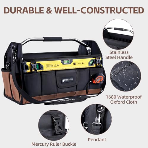 20 Inch Tool Bag, Foldable 19 Pockets Tool Tote Bags with Tool Organizer with Adjustable Shoulder Strap, Easy Carry and Easy Tool Access Open Top Tool Bag - size: 20IN