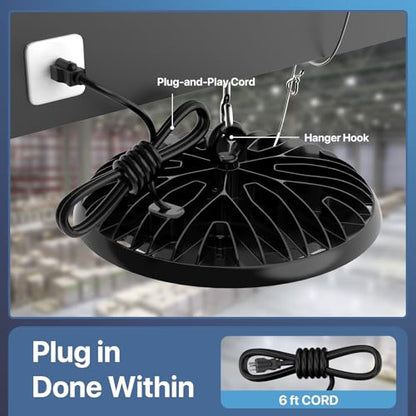 HYPERLITE UFO LED High Bay Light: 150W 19500LM High Bay LED Shop Lights with 6ft Plug - 5000K IP65 LED Warehouse Lights for Workshop Stadium Garage Lighting 10-Pack