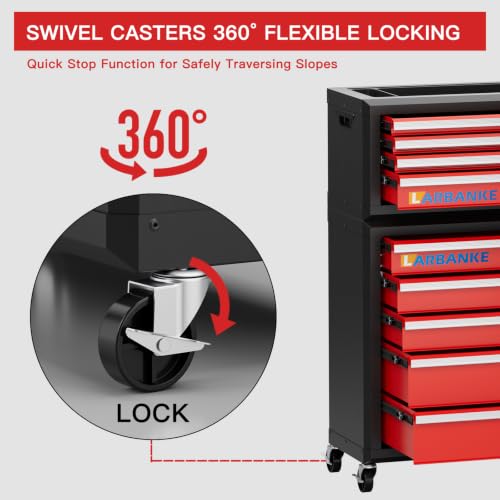 LARBANKE 9-Drawer Rolling Tool Chest with Wheels,Lockable Tool Cabinet - color: Red, size: 9 drawer tool chest