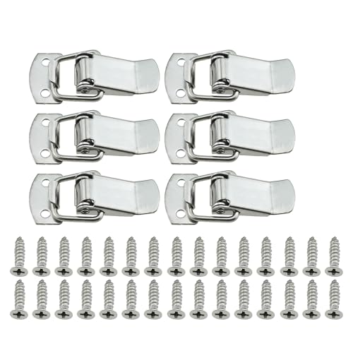 RLECS 6PCS 47.6mm/1.87inch 304 Stainless Steel Spring Loaded Buckle Silver Duckbill Buckle Small Latch Clip Suitable for Wooden Box Drawer DIY Box and Mechanical Equipment