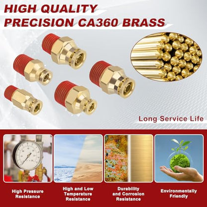 50PCS Male Straight Brass Union Kit, 1/4"-3/8" Tube x NPT, 5 Sizes - size: 1/4"+3/8"OD × NPT Thread - 50pcs
