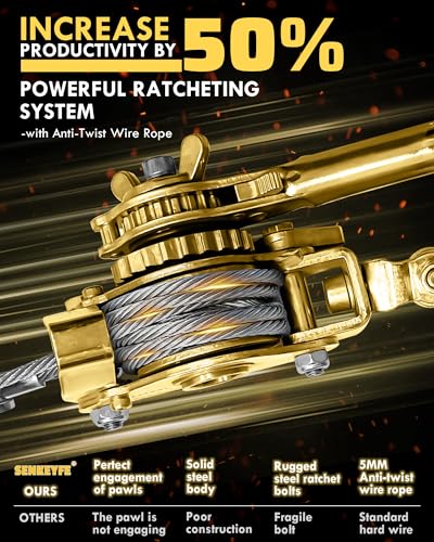 Cable Hoist Come Along Winch Ratchet Puller with 2 Hooks 2 Ton - size: 2T-7FT