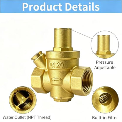 Water Pressure Reducing Valve, 3/4 Inch, 1-75 PSI - size: 0.75 Inch
