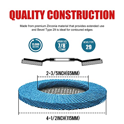 EZARC Zirconia Flap Discs 40 Grit, 4-1/2 x 7/8-Inch, Type 29, 10-Pack - size: 40 GRIT, style: Standard Version