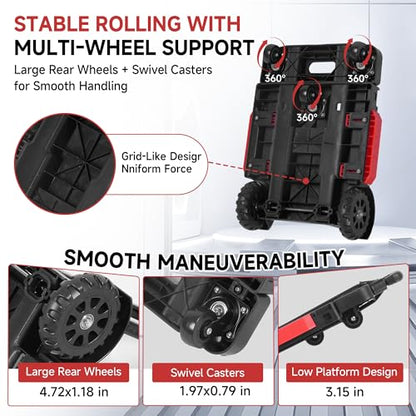 Folding Hand Truck Dolly, 220 lb Portable Utility Cart