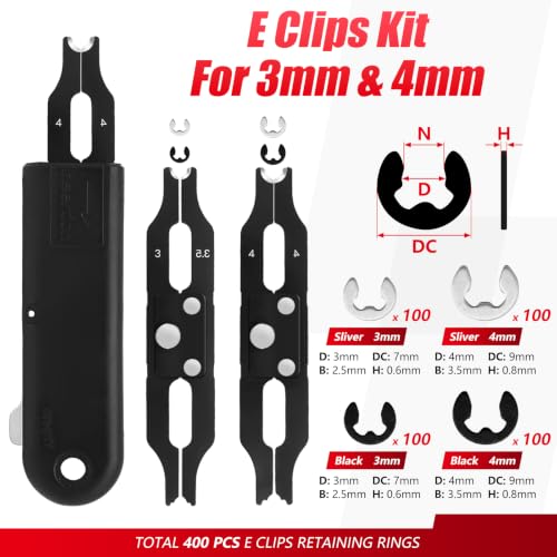 3mm & 4mm E Clips Assortment Kit - E Clip Installation & Removal Tool Kit