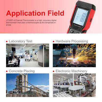 UNI-T UT325F 4-Channel Thermometer,K-Type,Bluetooth,USB-C Data Logger