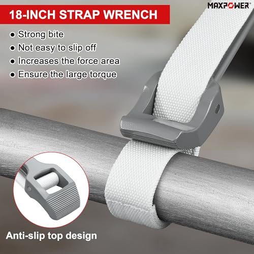 MAXPOWER Strap Wrench Set, 18" & 12" Adjustable Nylon Strap Wrenches - size: 18" & 12" Set