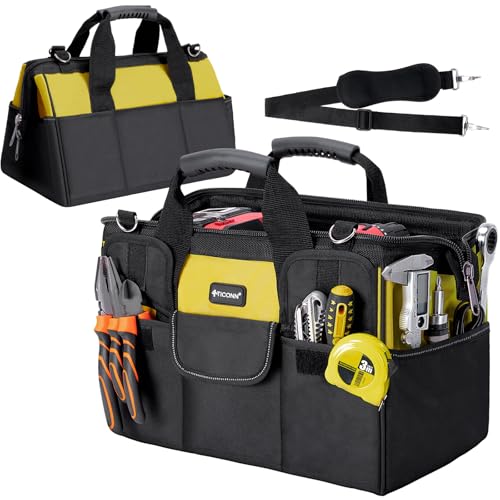 TICONN Heavy Duty Tool Bag Organizer, Portable Tool Box with Shoulder Strap - color: Yellow, size: 14" Standard Base
