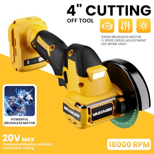 VAXCANZE Cordless Cut Off Tool Compatible with DeWalt Battery, 18,000 RPM Brushless Motor, 4" Blades (2pcs) with Dust Cover, 1.2mm Max Blade Thickness for Wood/Metal/Plastic【BATTERIES NOT INCLUDED】