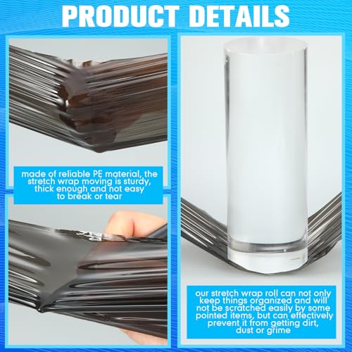 Jutom 16 Pcs Mini Stretch Film Industrial Shrink Wrap Roll Plastic Film for Moving 2 Handles 5" x 1000 ft Pallet Wrap Packaging Self Adhering Shipping for Moving Furniture Packing (Black,Blue) - color: Black