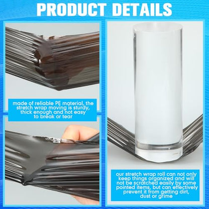 Jutom 16 Pcs Mini Stretch Film Industrial Shrink Wrap Roll Plastic Film for Moving 2 Handles 5" x 1000 ft Pallet Wrap Packaging Self Adhering Shipping for Moving Furniture Packing (Black,Blue) - color: Black