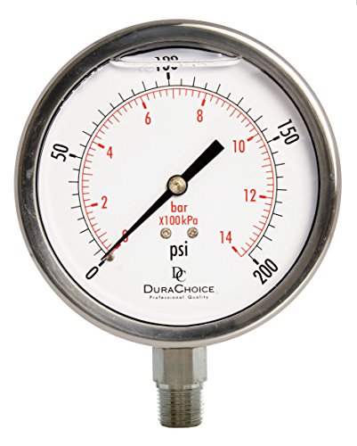 4" SS Oil Filled Pressure Gauge, 3/8" NPT Lower Mount, 200 PSI - size: [0-200 PSI]