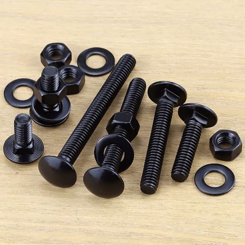 1/2-13 x 1 (8 Sets) Carriage Bolts Black, 304 (18/8) Stainless Steel Carriage Screws with Hex Nuts and Flat Washers, Square Neck Round Dome Head, Coarse Thread - size: 1/2-13 x 1"