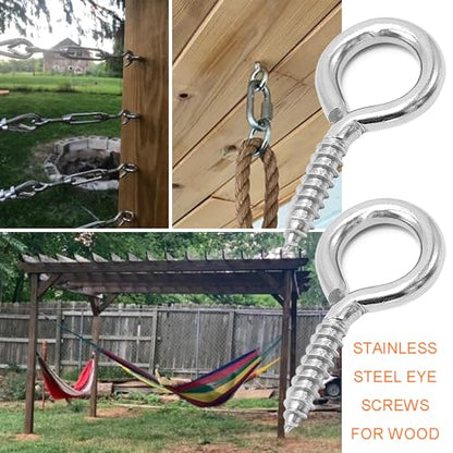 M6 20 Pcs 304 Stainless Steel Screws Eye,2.56 Inch Screw Self Tapping Eye,Load Bearing 200LB, Duty Eye Bolt for Wood Securing Cables Wire,Indoor & Outdoor Use (20, M6 2.56 Inch) - size: M6 2.56 Inch