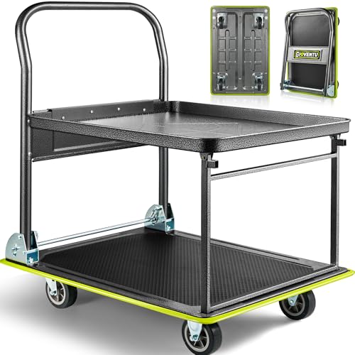 2-Tier Push Cart Dolly, 700 LBS Heavy Duty Foldable Platform Flatbed Cart